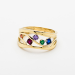 pierścionek złoty z kolorowymi cyrkoniami