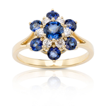 Blue Star - pierścionek z szafirami i brylantami - złoto 585