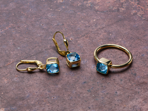Kolczyki złote z topazami k411a i pierścionek p747a