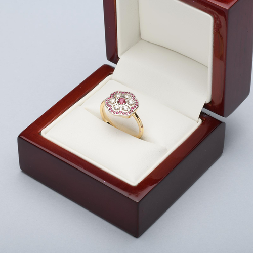 ROSS - pierścionek z rubinami i brylantami p-736-v w pudełku