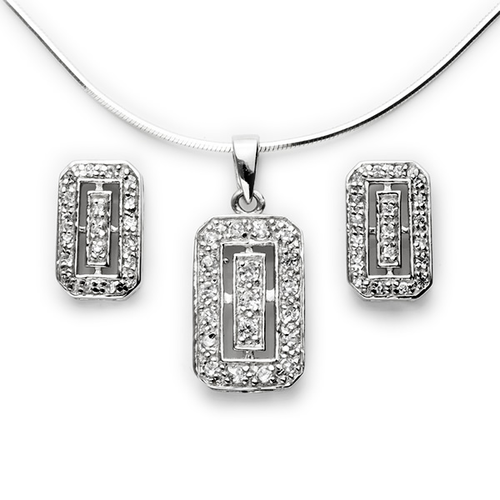 komplet art deco srebro z cyrkoniami, komplet srebrny z cyrkoniami, komplet ze srebra