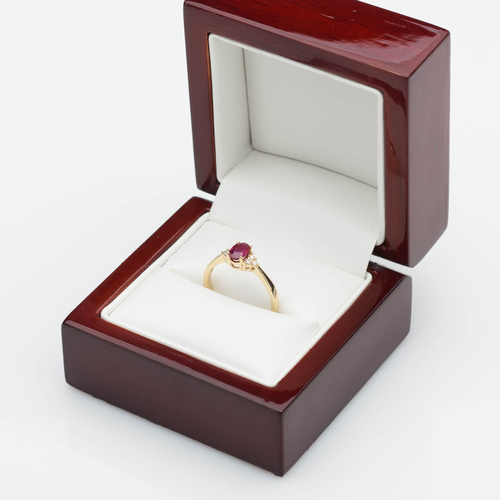 pierścionek zaręczynowy złoto, rubin, brylanty