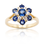 Blue Star - pierścionek z szafirami i brylantami - złoto 585