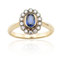 Marquise Bleu - pierścionek złty z szafirem i brylantami